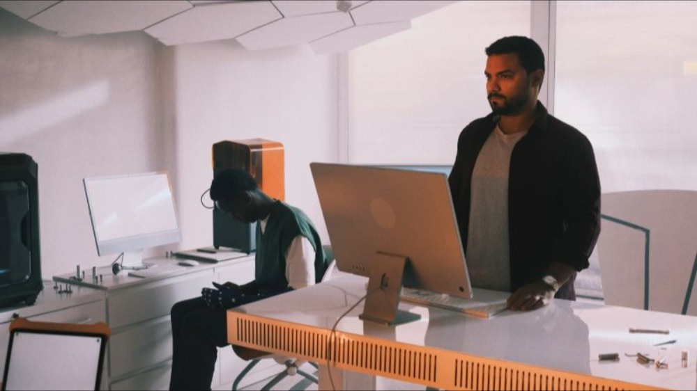 Man at a standing desk