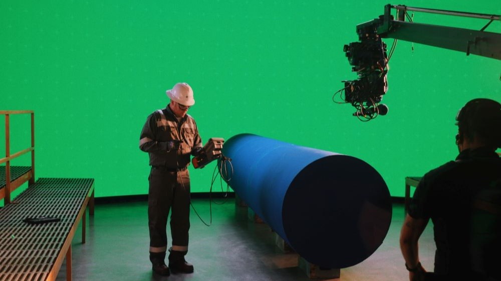 Man standing in front of a green screen